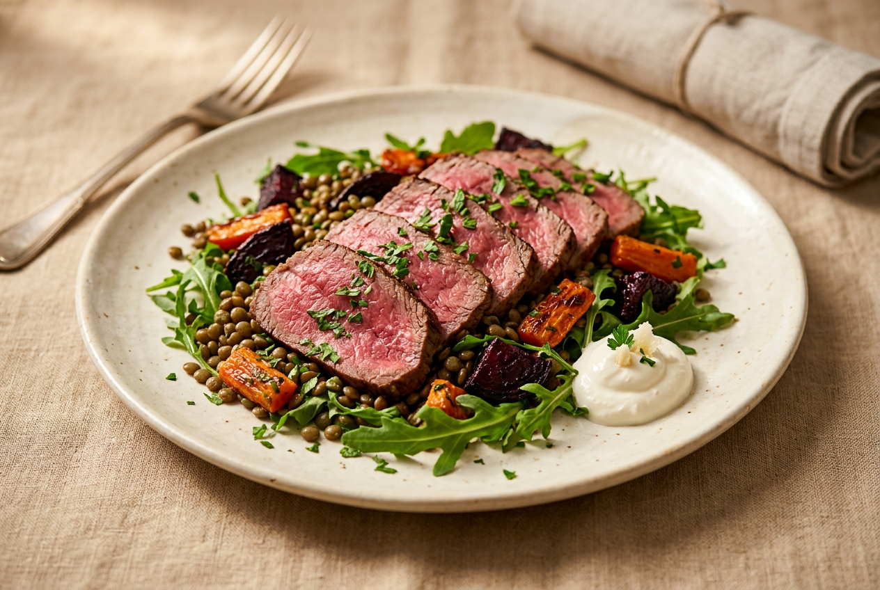 Roast Beef, Vegetable and Lentil Salad